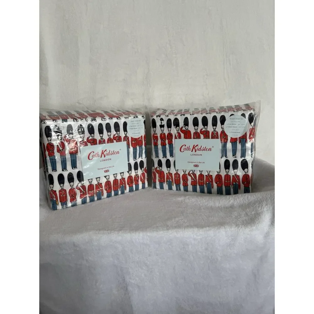 New Cath Kidston London Guards Christmas Queen Sheet Set 4 Piece 100% Cotton